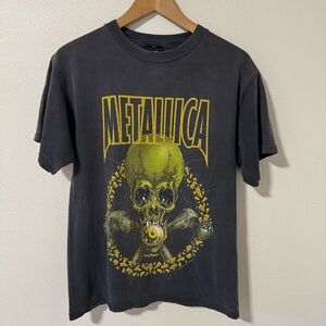 Vintage 2001 Metallica No Leaf Clover Pushead Tee Giant Faded Black Cotton-Small
